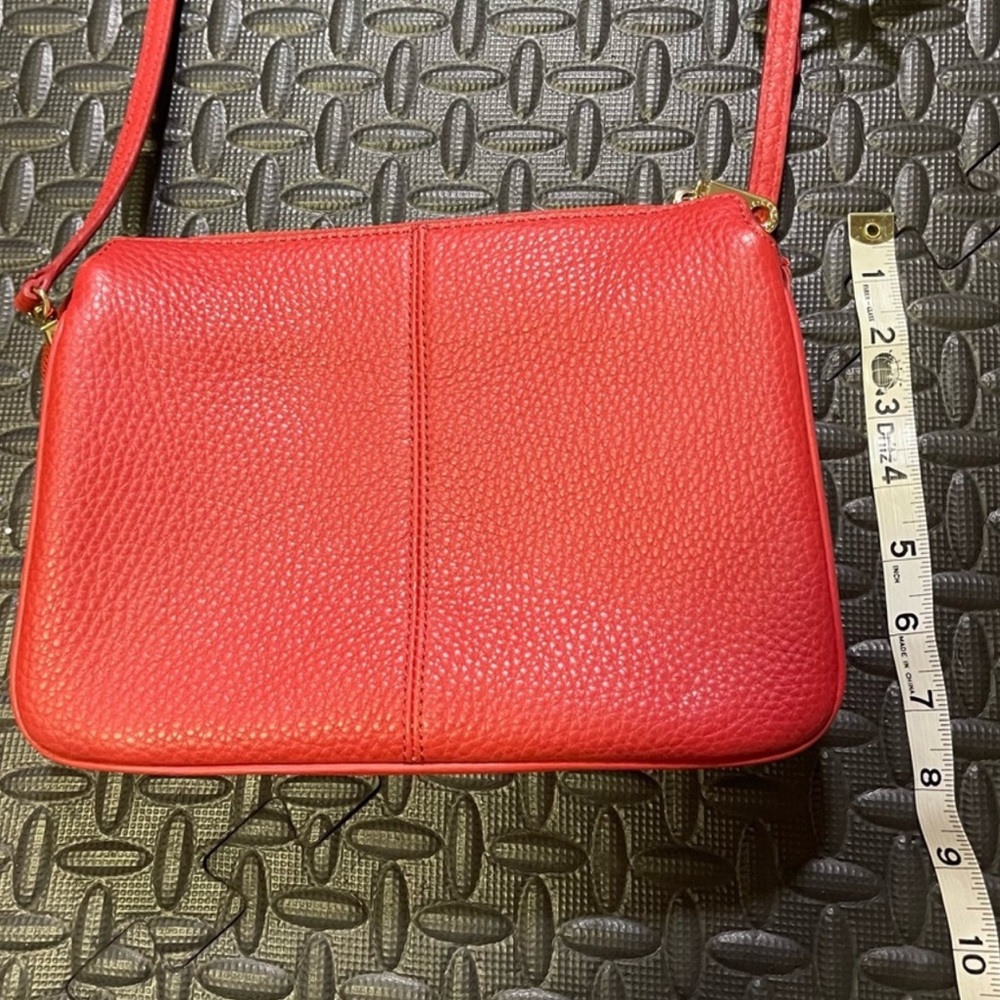 DKNY Crossbody Bag Handbag Genuine Leather Zipped Red Classic Statement - Picture 10 of 11